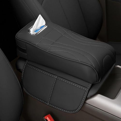 Mittelkonsolenabdeckung, For Ford Bronco Sport 2021–2024, Multifunktions-Leder-Armlehnenschutzabdeckung for die Mittelkonsole mit Loch for Taschentuchbox(A/Black,32 * 16cm) von uHLANQC
