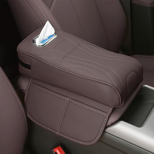 Mittelkonsolenabdeckung, For Ford Bronco Sport 2021–2024, Multifunktions-Leder-Armlehnenschutzabdeckung for die Mittelkonsole mit Loch for Taschentuchbox(C/Brown,32 * 16cm) von uHLANQC