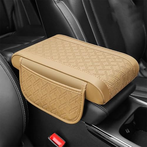 Mittelkonsolenabdeckung, For Ford F150 2011-2014, Armlehnenkissen aus PU-Leder, wasserdicht, bequem, atmungsaktiv, Armlehnenpolster mit 2 Aufbewahrungstaschen, Rot, 31 x 18 5 cm(Beige) von uHLANQC