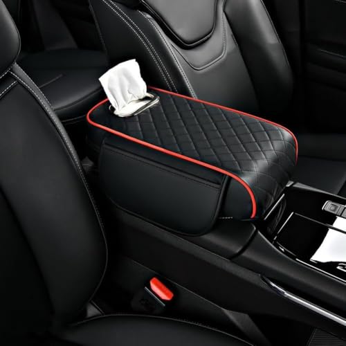 Mittelkonsolenabdeckung, For Honda CRV 2017-2022, Armlehnenkissen aus Pu-Leder mit Aufbewahrungstaschen, Taschentuchbox, Innenausstattung(Black and Red Line) von uHLANQC