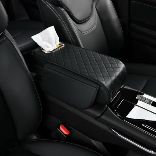 Mittelkonsolenabdeckung, For Honda Ridgeline/Passport 2024 2025, Armlehnenkissen aus Pu-Leder mit Aufbewahrungstaschen, Taschentuchbox, Innenausstattung(Black) von uHLANQC