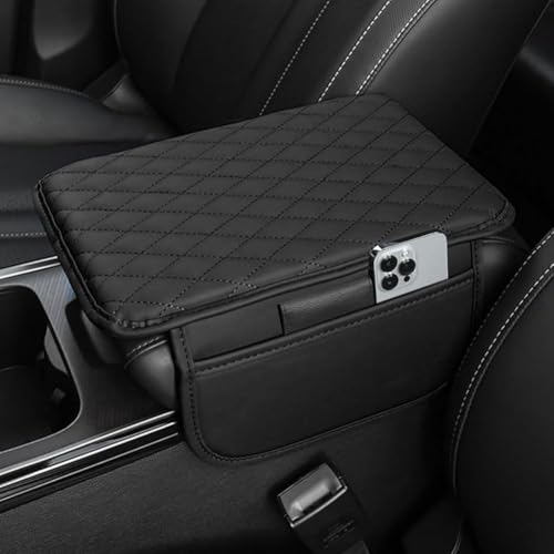 Mittelkonsolenabdeckung, For Kia Sorento 2021-2024 2025, Armlehnenbox-Pad aus Pu-Leder, Komfort-Armlehnenkissen mit 2 Aufbewahrungstaschen, Zubehör(Black) von uHLANQC