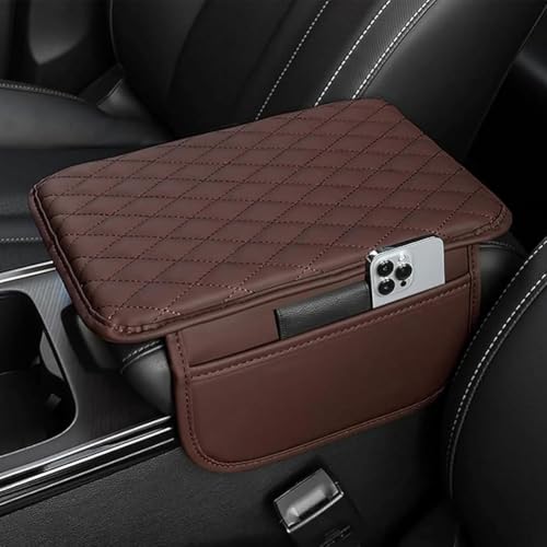 Mittelkonsolenabdeckung, For Lexus GX SUV 400 /GX 460 470 OR Overland, Armlehnenbox-Polster aus Pu-Leder, Komfort-Armlehnenkissen mit 2 Aufbewahrungstaschen, Zubehör(Coffee) von uHLANQC