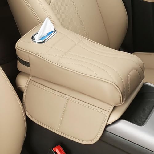 Mittelkonsolenabdeckung, For Lexus RX 350 2007–2024, Multifunktions-Leder-Armlehnenschutzabdeckung for die Mittelkonsole mit Loch for Taschentuchbox(F/Beige,32 * 16cm) von uHLANQC