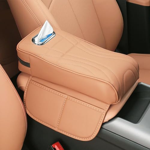 Mittelkonsolenabdeckung, For Lexus RX 350 2007–2024, Multifunktions-Leder-Armlehnenschutzabdeckung for die Mittelkonsole mit Loch for Taschentuchbox(G/Lightbrown,32 * 16cm) von uHLANQC