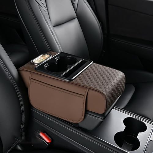Mittelkonsolenabdeckung, For Mazda CX-5 Hybrid 2023 2024 2025, Multifunktionale Mittelkonsolen-Armlehnenabdeckung mit Getränkehalter(D/Coffee,35 * 18 * 8cm) von uHLANQC