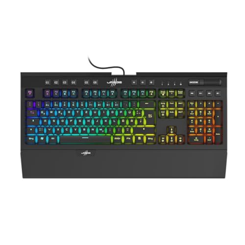 uRage Gaming Tastatur "Exodus 900 Mechanical" QWERTZ (Gamer Keyboard, mechanisch, taktile Switches braun, lautlos, DE Layout, Anti-Ghosting, RGB beleuchtete Tasten, Handballenauflage, Kabel) schwarz von uRage