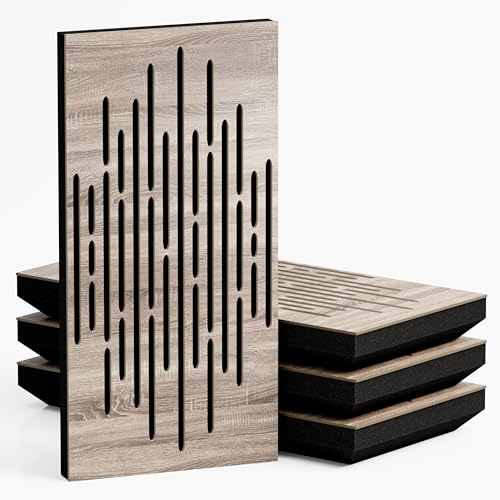 4 Stück – schmale Schallabsorption, diffuse Akustikplatte, 50 x 25 cm, Absorption – Diffusion – Reflexion – Schalldämmung | Modellstärke – Farbe: (Wave: 53 mm | Sonoma) von ua acoustics