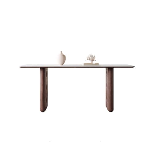 uadyie Esstisch Retro Rechteckiger Esstisch Aus Holzmaserung, Steinplatte, for Zuhause, Schlichter Langer Tisch In Walnussfarbe Esstisch(A:140CM*80CM*75CM) von uadyie