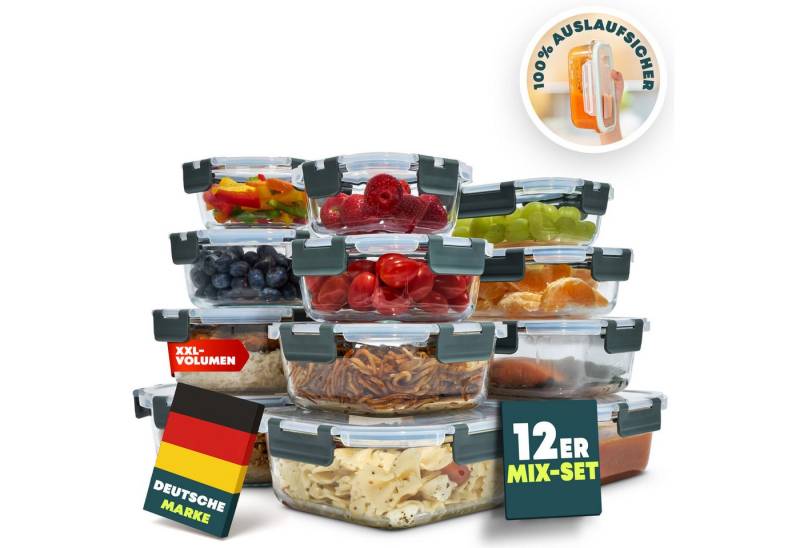 uandu home Frischhaltedose Glasbehälter mit Deckel, Frischhaltedosen Glas mit Deckel, (glasdosen mit deckel set, glas tupper mit deckel, glass food container, frischhaltedosen mit deckel glas, glasdose mit deckel, Borosilikatglas mit Deckel, Meal prep Gläser), Glasdosen mit Deckel Set, Meal prep Boxen Glas von uandu home
