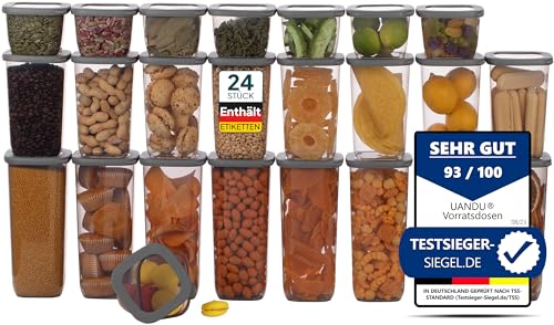 uandu Vorratsdosen mit Deckel Luftdicht - 24er Vorratsbehälter Set | Aufbewahrungsbox Küche Aufbewahrung & Organisation | BPA Frei | Küchen Organizer | Vorratsdosen für alle trockenen Lebensmittel von uandu