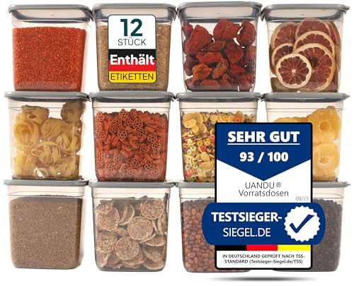 uandu Vorratsdosen mit Deckel Luftdicht | 12er Vorratsdosen Set | Luftdichte Aufbewahrungsbox Küche für alle Lebensmittel | BPA frei | Küchen organizer | Vorratsbehälter | Mehl Aufbewahrung von uandu