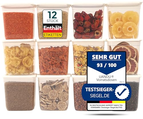 uandu Vorratsdosen mit Deckel Luftdicht | 12er Vorratsdosen Set | Luftdichte Aufbewahrungsbox Küche für alle Lebensmittel | BPA frei | Küchen organizer | Vorratsbehälter | Mehl Aufbewahrung von uandu