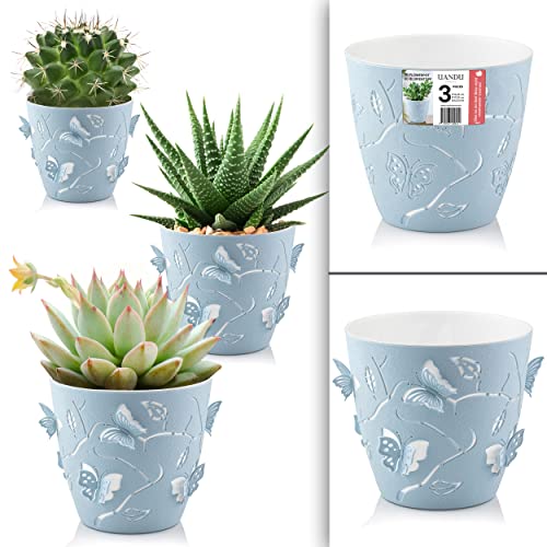 uandu 3er Blumentopf Set. 3 Größen. Blumenständer, Deko, Blumen, fürs Zuhause, Plant Pot, übertopf, Flower Pot. Blumentopf Gross, Pflanzentopf Groß (3D, Blau) von uandu