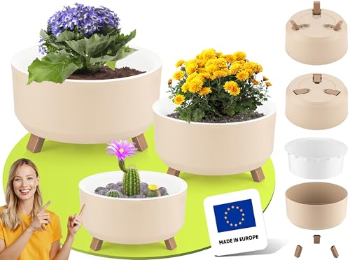 uandu 3er Blumentopf Set, 3 Größen, BPA frei Kunststoff Blumenständer fürs Zuhause, Plant Pot, übertopf, Flower Pot, Pflanzkübel, Pflanztöpfe, Blumentöpfe, Blumentopf Gross, Pflanzentopf Groß von uandu