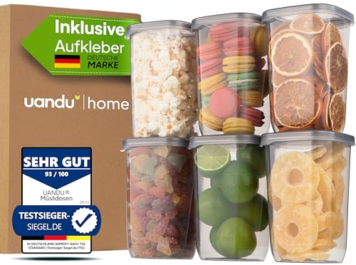 uandu Vorratsdosen mit Deckel Luftdicht | Aufbewahrungsbox Küche | Aufbewahrung & Organisation | Vorratsdosen Set | BPA Frei | Küchen Organizer | 6er Vorratsbehälter Set | Küchenzubehör | Vorratsdose von uandu