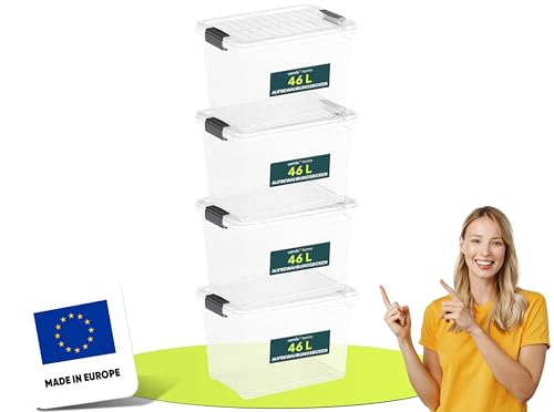 uandu Aufbewahrungsbox mit deckel groß, 4er Set BPA Frei Kunststoff, Aufbewahrungsboxen Stapelbar, Plastikbox, Storage Boxes - 46Lx4 von uandu