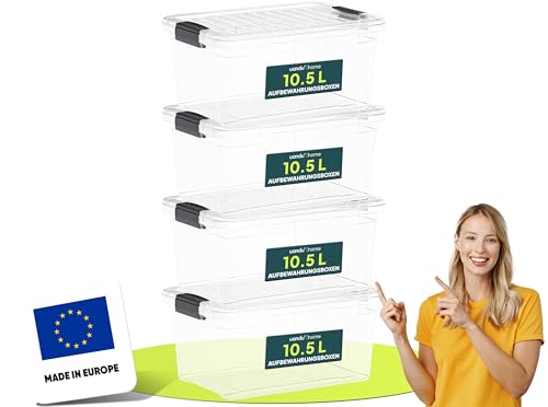 uandu Aufbewahrungsbox mit deckel, 4er Set BPA Frei Kunststoff, Aufbewahrungsboxen Stapelbar, Plastikbox, Storage Boxes - 10.5Lx4 von uandu