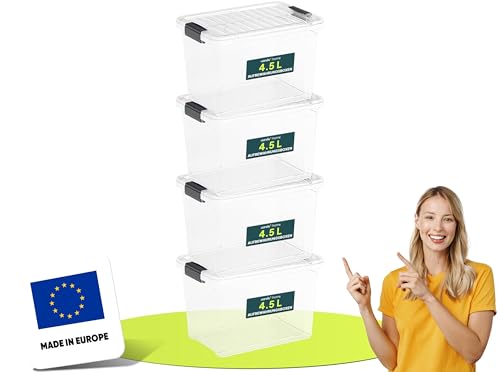 uandu Aufbewahrungsbox mit deckel klein, 4er Set BPA Frei Kunststoff, Aufbewahrungsboxen mit deckel, Plastikbox, Plastic Storage box, Stapelbar - 4.5Lx4 von uandu