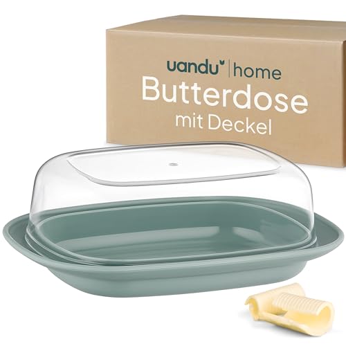 uandu Butterdose mit Deckel Kunststoff, Butterschale mit Deckel, Butterdose spülmaschinenfest, Butterbox, Butterbehälter, Butter dish, Butter Box Dose, Butterdosen - Grün von uandu