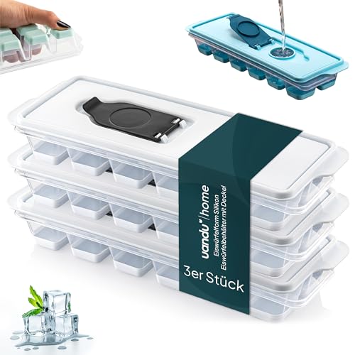 uandu Eiswürfelform Silikon | Eiswürfelbehälter mit Deckel | Eiswürfelbehälter Silikon | Eiswürfelformen & Eiswürfelschalen für - Ice Cube Tray zum einfachen Lösen BPA Frei Flexible Eiswürfel - Weiß von uandu