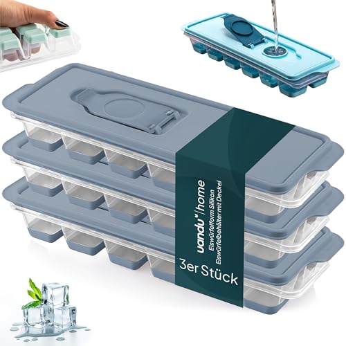 uandu Eiswürfelform Silikon | Eiswürfelbehälter mit Deckel | Eiswürfelbehälter Silikon | Eiswürfelformen & Eiswürfelschalen für Ice Cube Tray zum einfachen Lösen BPA Frei Flexible Eiswürfel -Dunklblau von uandu