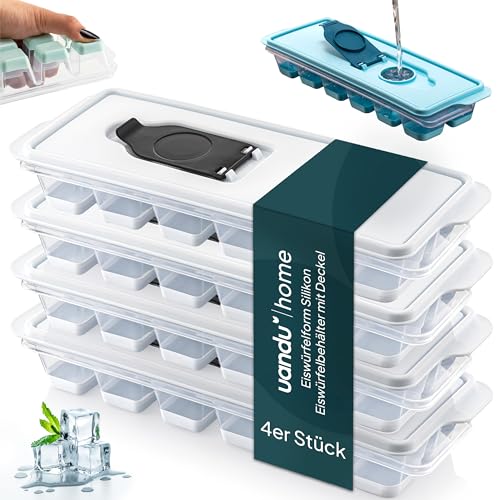 uandu Eiswürfelform Silikon | Eiswürfelbehälter mit Deckel | Eiswürfelbehälter Silikon | Eiswürfelformen & Eiswürfelschalen für - Ice Cube Tray zum einfachen Lösen BPA Frei Flexible Eiswürfel - Weiß von uandu