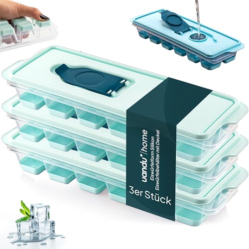 uandu Eiswürfelform Silikon | Eiswürfelbehälter mit Deckel | Eiswürfelbehälter Silikon | Eiswürfelformen & Eiswürfelschalen für - Ice Cube Tray zum einfachen Lösen BPA Frei Flexible Eiswürfel -Helblau von uandu