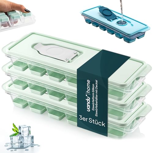 uandu Eiswürfelform Silikon | Eiswürfelbehälter mit Deckel | Eiswürfelbehälter Silikon | Eiswürfelformen & Eiswürfelschalen für - Ice Cube Tray zum einfachen Lösen BPA Frei Flexible Eiswürfel - Grün von uandu