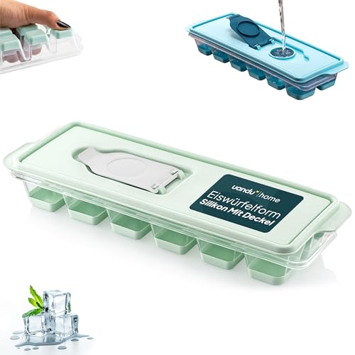 uandu Eiswürfelform Silikon | Eiswürfelbehälter mit Deckel | Eiswürfelbehälter Silikon | Eiswürfelformen & Eiswürfelschalen für - Ice Cube Tray zum einfachen Lösen BPA Frei Flexible Eiswürfel - Grün von uandu