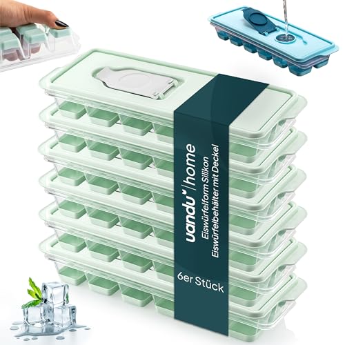 uandu Eiswürfelform Silikon | Eiswürfelbehälter mit Deckel | Eiswürfelbehälter Silikon | Eiswürfelformen & Eiswürfelschalen für - Ice Cube Tray zum einfachen Lösen BPA Frei Flexible Eiswürfel - Grün von uandu