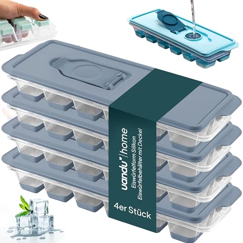 uandu Eiswürfelform Silikon | Eiswürfelbehälter mit Deckel | Eiswürfelbehälter Silikon | Eiswürfelformen & Eiswürfelschalen für Ice Cube Tray zum einfachen Lösen BPA Frei Flexible Eiswürfel -Dunklblau von uandu