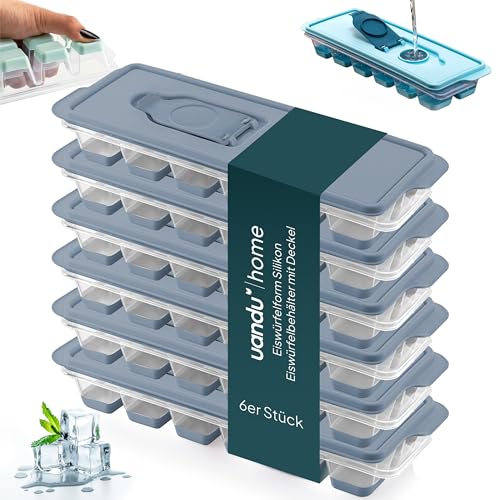 uandu Eiswürfelform Silikon | Eiswürfelbehälter mit Deckel | Eiswürfelbehälter Silikon | Eiswürfelformen & Eiswürfelschalen für Ice Cube Tray zum einfachen Lösen BPA Frei Flexible Eiswürfel -Dunklblau von uandu