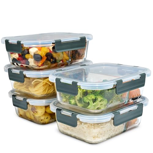 uandu Glasbehälter mit Deckel, 5- teilig, mit 2 Fächern, Meal prep Gläser, Frischhaltedosen Glas mit Deckel, Glasdosen mit Deckel Set, Meal prep Boxen uandu Glasbehälter mit Deckel, 5- teilig, mit 2 Fächern, Meal prep Gläser, Frischhaltedosen Glas mit Deckel, Glasdosen mit Deckel Set, Meal prep Boxen von uandu