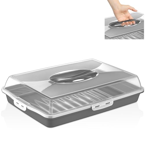 uandu Kuchen Transportbox | Rechteckig - Kastenform | Tortentransportbox mit Haube und Griff, Box mit Deckel | Kuchenplatte Aufbewahrungsbox | Kuchenbehälter | BPA Frei Tortenbehälter | Servierplatte von uandu
