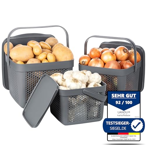 uandu Kartoffel Aufbewahrungsbox Küche, Zwiebeln, Knoblauch Aufbewahrung, Korb für Spielzeug, Wäschekorb, Regal Korb, Aufbewahrungskorb für Bad, Vorratskorb, Küchen Aufbewahrung & Organizer -Anthrazit von uandu