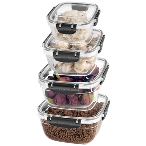 uandu Lock & Fresh 4er Frischhaltedosen mit Deckel für Lebensmittel, Tupperdosen Set, Mikrowellen-, und Gefriergeeignet, Vorratsdosen mit Deckel Luftdicht Set, Meal Prep Boxen, BPA frei Kunststoff von uandu