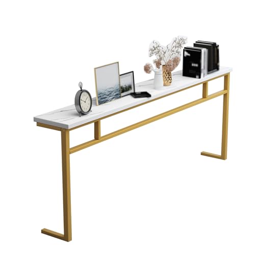 Schlanker Sofatisch, Industrieller Konsolentisch Mit Metallrahmen, Rechteckiger Beistelltisch, Schmaler Langer Bartisch Für Küche, Wohnzimmer, Eingang, Höhe 80 Cm(Size:100*20*80cm,Color:Gold) von uemlle