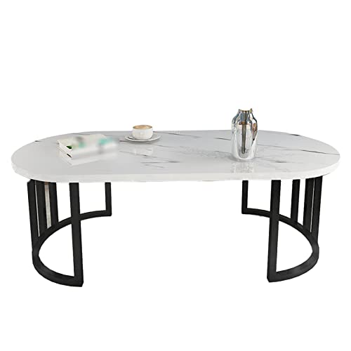 uemlle Wohnzimmertische, Niedriger Tisch, Ovaler Couchtisch, 100/120 cm Große Holzplatte Mit Metallrahmen Für Kleine Räume, Büro, Hotel, Einfache Montage(Size:120 * 60 * 45CM,Color:A) von uemlle