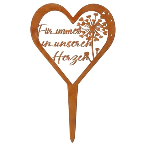 Wetterfest Grabstecker Grabschmuck Wetterfest Grabdeko Rostfarbene Grabdekoration Herz Grabschmuck Trauerdekoration Herz Grabstecker mit Spruch Grabdekoration für Gärten Höfe Friedhofsdeko, 28x18cm von ueslwser