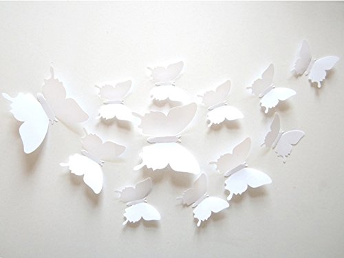 ufengke® 12 TLG 3D Schmetterlinge Wandsticker Mode-Design DIY Schmetterlingskunst Abziehbilder Handwerk Hauptdekoration, Weiß von ufengke
