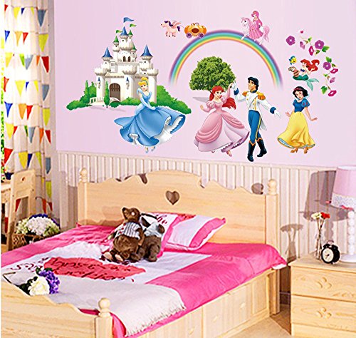 ufengke® Prinzessin Schloss Prinzessin und Prinz Wandsticker, Kinderzimmer Babyzimmer Entfernbare Wandtattoos Wandbilder von ufengke