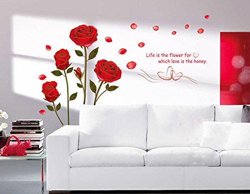 ufengke® Romantischen Roten Rosenblüten Wandsticker,Wohnzimmer Schlafzimmer Entfernbare Wandtattoos Wandbilder von ufengke