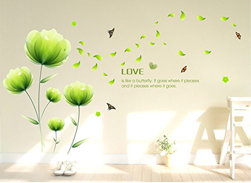 Ufengke® Schön Grün Blumen Wandabziehbilder,Wohnzimmer Schlafzimmer Entfernbare Wandtattoos Wandbilder von ufengke