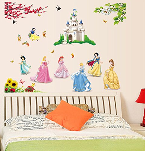 ufengke® Schöne Prinzessin Schöne Kleine Zwerge und Cartoon-Burg Wandsticker,Kinderzimmer Babyzimmer Entfernbare Wandtattoos Wandbilder von ufengke