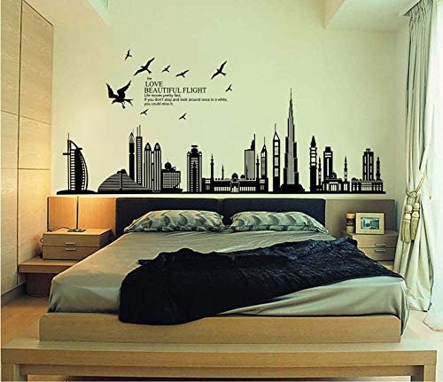 ufengke® Schwarze Stadt Silhouette Stadtbild Wolkenkratzer Wandsticker, Wohnzimmer Schlafzimmer Entfernbare Wandtattoos Wandbilder von ufengke