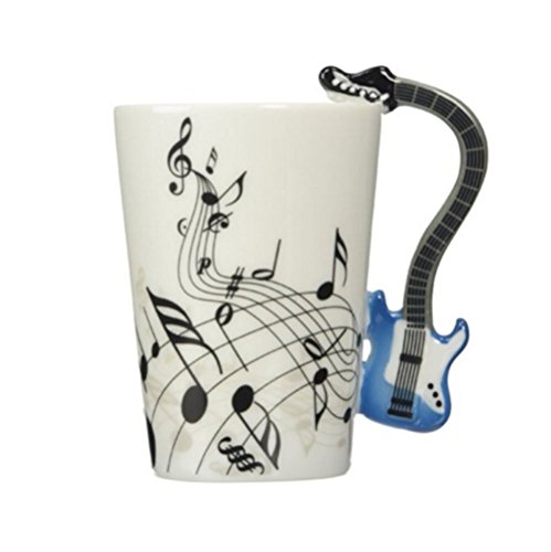 ufengke-ts Musikalische Anmerkungs Entwurfs Keramik Kaffeetasse Teetassen, Kreativer Blauer Gitarren Griff Personifizieren Kaffeetasse Milch Becher, Für Geschenk Und Haushalts,Büro von ufengke