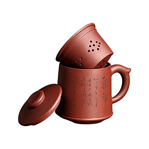 ufengke Yixing Zisha Teetasse mit Teesieb,Deckel & Chinesische Wörter,Tee für Einen,Handgemachte Keramik Teekanne,Lila Ton Teetasse,21oz von ufengke