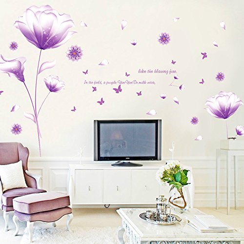 Ufengke® Schön Lila Blumen Wandabziehbilder,Wohnzimmer Schlafzimmer Entfernbare Wandtattoos Wandbilder von ufengke