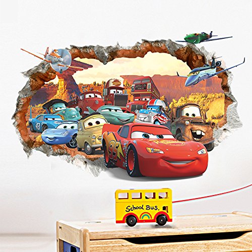 ufengke® 3D Beschädigten Wand Karikatur Autos Flugzeuge Wandsticker, Kinderzimmer Babyzimmer Entfernbare Wandtattoos Wandbilder von ufengke